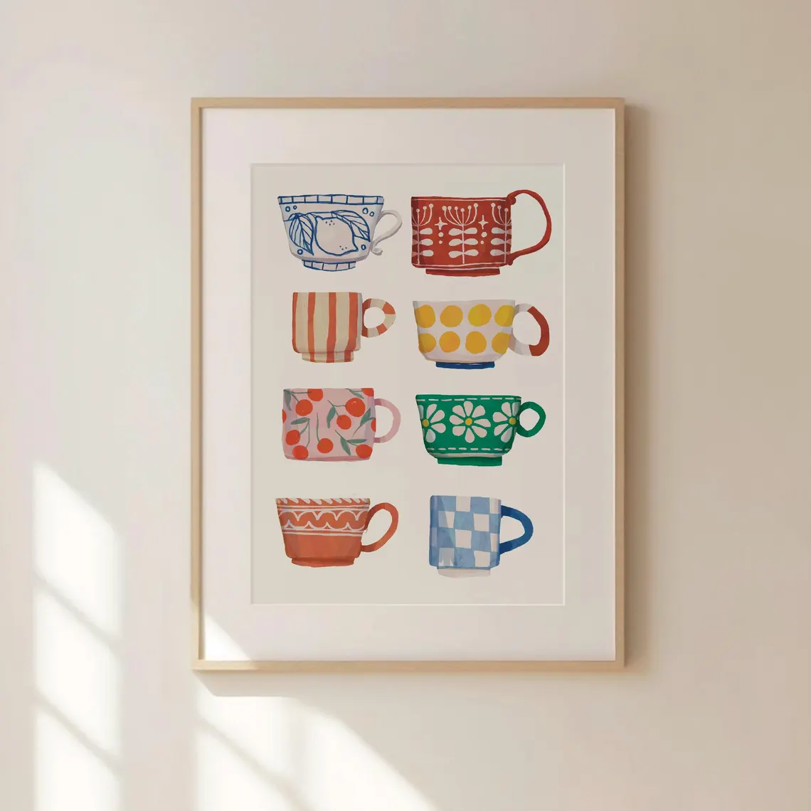 Coffee Tea Mugs - Wzór z filiżanką herbaty, Plakat śniadaniowy,