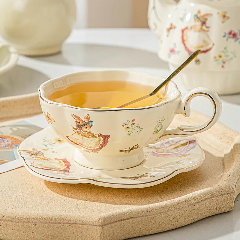 Coffee Tea English - Angielski retro kubek i talerzyk do