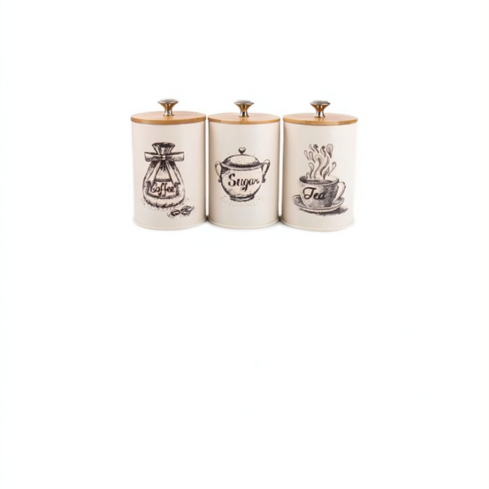 Canister Coffee Sugar Tea - Nowoczesny, minimalistyczny pojemnik kuchenny z metalową