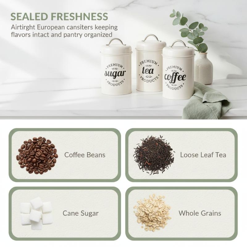 3 sztuki okrągłych metalowych  – Canister Coffee Sugar Tea recenzja i cena