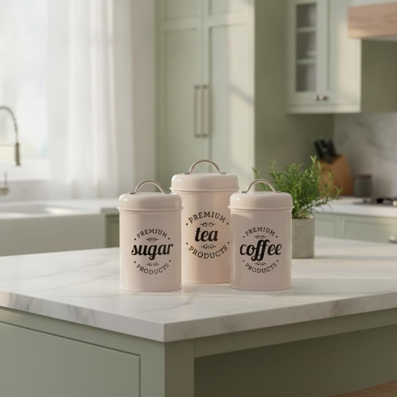 3 sztuki okrągłych metalowych  – Canister Coffee Sugar Tea recenzja i cena