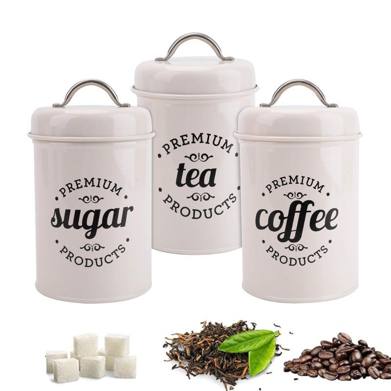 3 sztuki metalowych, okrągłych – Canister Coffee Sugar Tea recenzja i cena