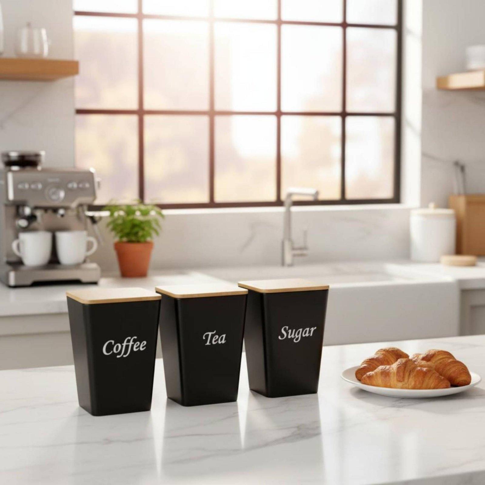 Zestaw metalowych pojemników z – Canister Coffee Sugar Tea recenzja i cena